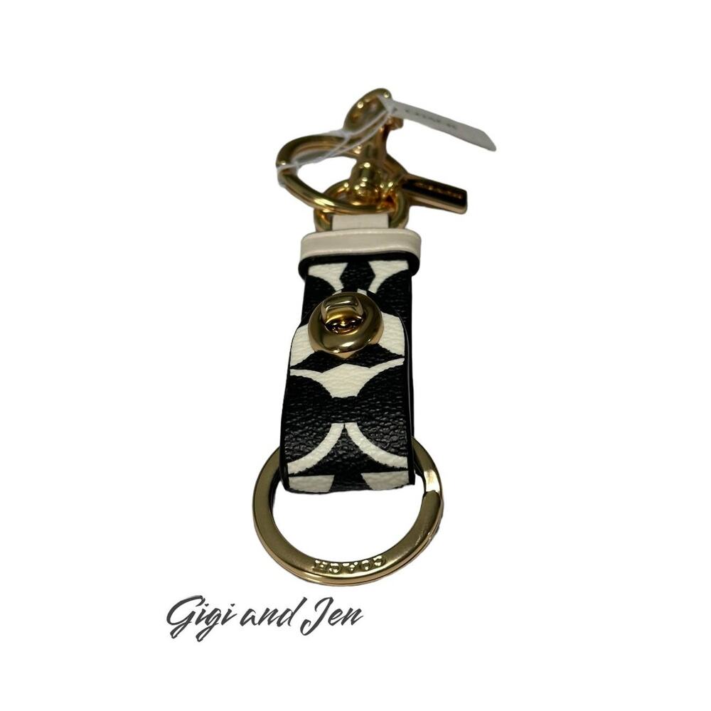 Coach Trigger Snap Bag Charm In Signature Keychain Canvas Gold/Black Chalk Multi - Picture 5 of 6